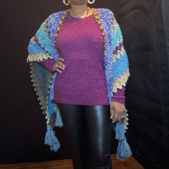 Autumn Cape /wrap With Tassel- color NEON - Picture 7 of 7